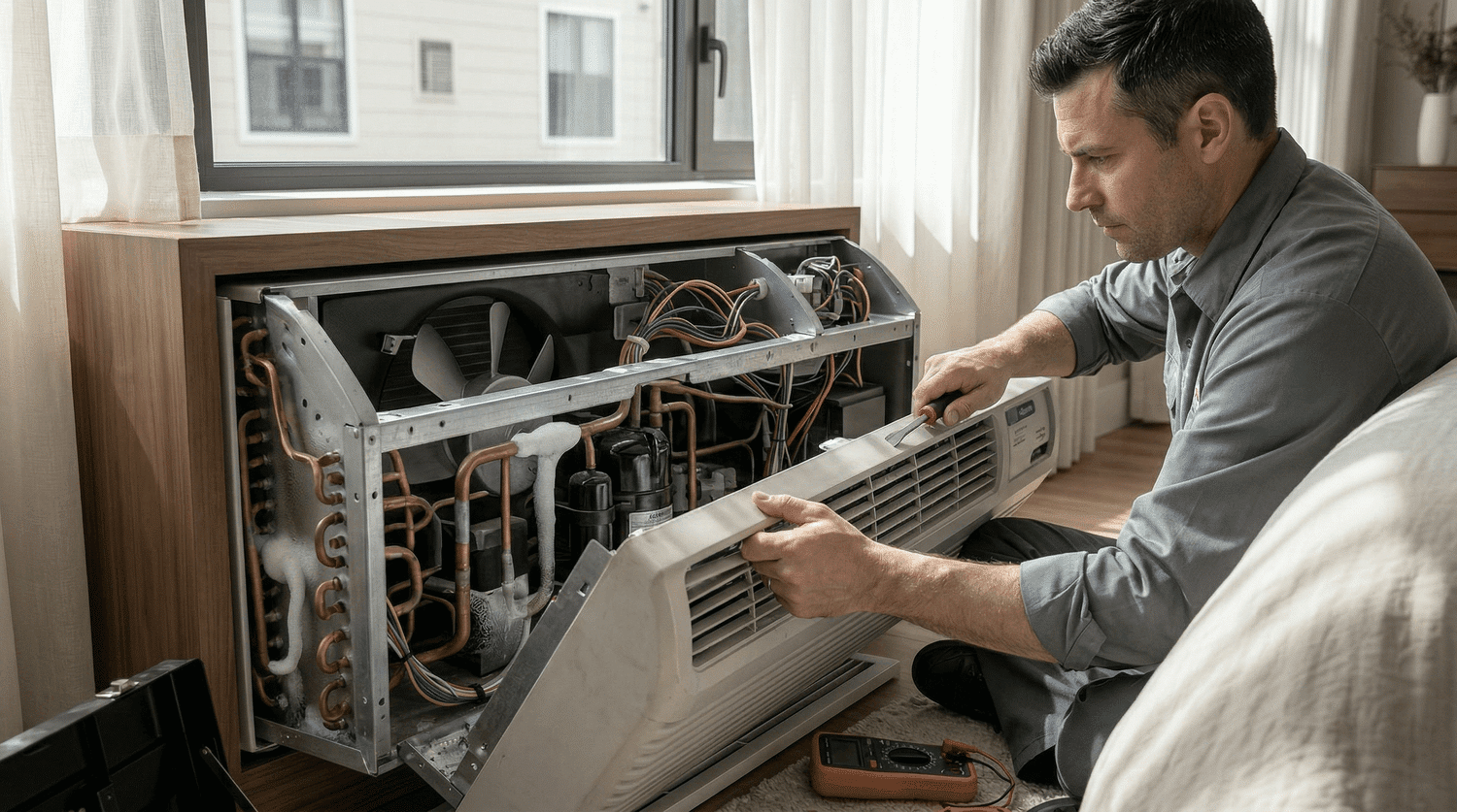 Technician repairing the broken unit